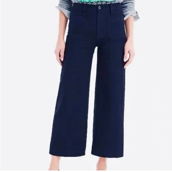 J. Crew Pants - J.Crew Point Sur Navy Wide Leg Crop Pants Size 6P Petite High Rise